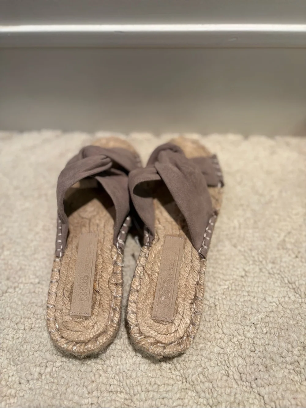 ASOS Taupe Knot Espadrille Slide Sandals Size 6